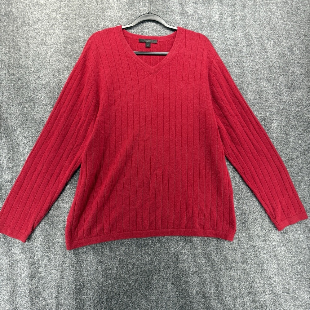 Mens Cashmere Sweater Size XL Red V-Neck Pullover Long Sleeve Preppy Old Money